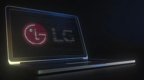 LG logo made with computer code on the laptop screen. Editorial conceptual 3d Stock Illustration