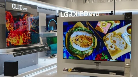 LG OLED TVs inside shopping mall. Minsk, Belarus, 2023 Stock Footage 237475435