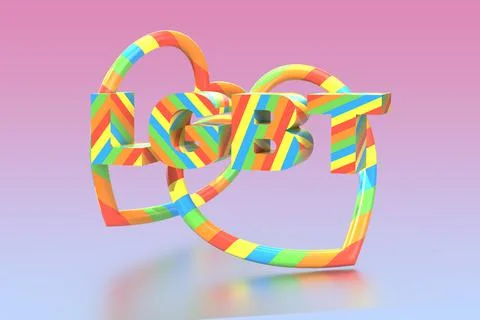 LGBT 3D Render in Rainbow Colours on an Iridescent Background. Stock Photos