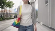 Lgbt Colors Sign On Reuse Plastic Eco Bag For Net Zero Lifestyle. Stock Footage