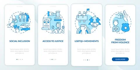 LGBT community programs blue onboarding mobile app screen Stock Illustration