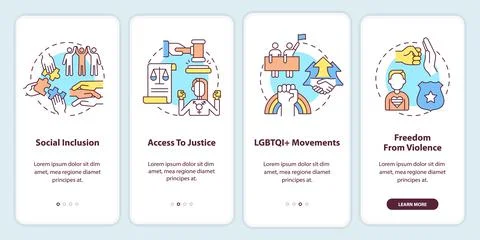 LGBT community programs onboarding mobile app screen 스톡 일러스트