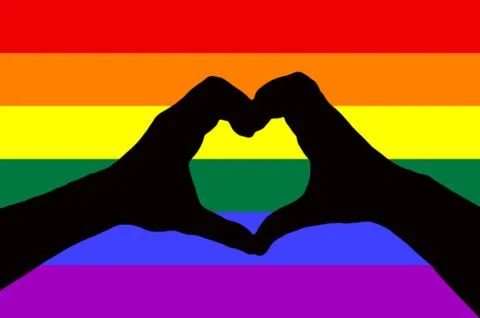 LGBT concept, two hands making a heart shape together isolated on a rainbow f Stock Illustration