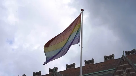 LGBT flag flaps in the wind slow-mo Stock Footage 113400872
