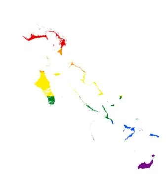 LGBT flag map of the Bahamas. Vector rainbow map of the Bahamas in colors of  Stock Illustration
