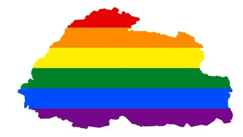 LGBT flag map of Bhutan. Vector rainbow map of Bhutan in colors of LGBT (lesb Stock Illustration