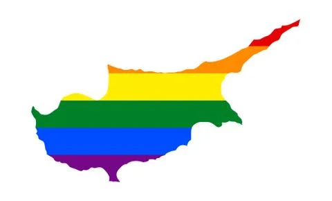 LGBT flag map of Cyprus. Vector rainbow map of Cyprus in colors of LGBT (lesb Stock Illustration
