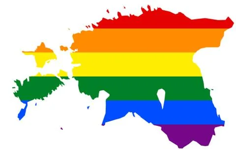 LGBT flag map of Estonia. Vector rainbow map of Estonia in colors of LGBT (le Stock Illustration