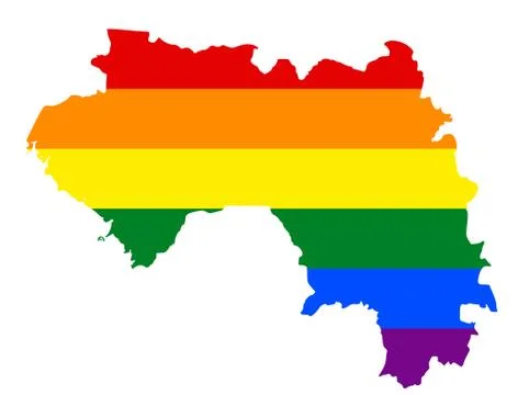 LGBT flag map of Guinea. Vector rainbow map of Guinea in colors of LGBT (lesb Stock Illustration