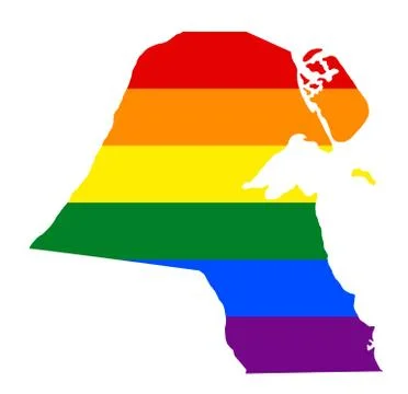 LGBT flag map of Kuwait. Vector rainbow map of Kuwait in colors of LGBT (lesb Ilustración de archivo