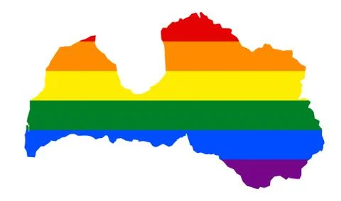 LGBT flag map of Latvia. Vector rainbow map of Latvia in colors of LGBT (lesb Stock Illustration