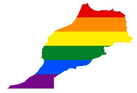 LGBT flag map of Morocco. Vector rainbow map of Morocco in colors of LGBT (le Stock Illustration