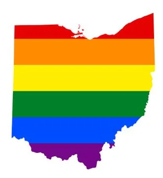 LGBT flag map of Ohio. Vector rainbow map of Ohio in colors of LGBT (lesbian, Stock Illustration