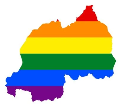 LGBT flag map of Rwanda. Vector rainbow map of Rwanda in colors of LGBT (lesb Stock Illustration