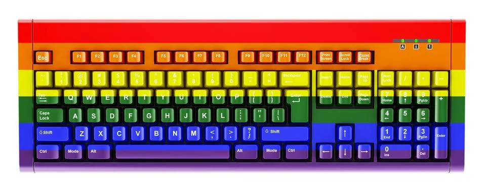 LGBT flag painted on computer keyboard. 3D rendering Illustrazione stock