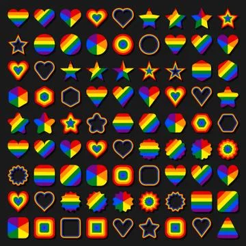 LGBT flag shapes. Forms of circle, star, hexagon, heart, square, triangle. Stock-Illustration