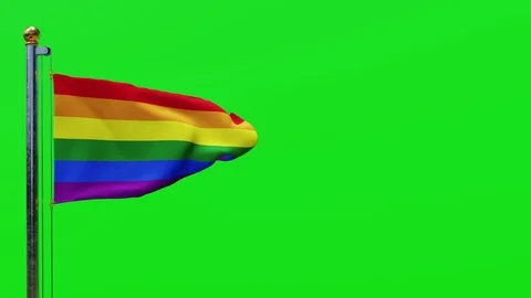 LGBT flag waving on the wind in a pole with green screen transparent Stock Footage 126079713