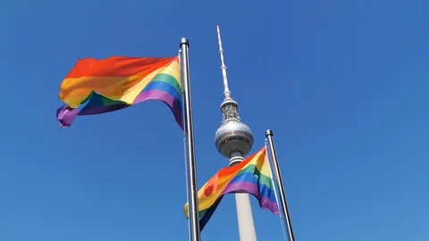 LGBT flags over Berlin 2 Stock Footage 117223476