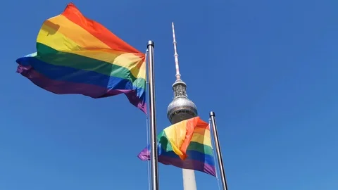 LGBT flags over Berlin Stock Footage 117223114