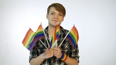 LGBT Guy waving flags Stock Footage 111187539