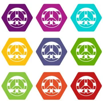 LGBT peace sign icon set color hexahedron Stock Illustration