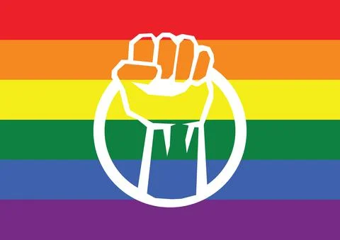 LGBT pride flag pattern with fist icon in vector. Stock Illustration