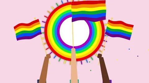 LGBT pride flags animation waving rainbow circle vector motion graphic Video stock 346551648