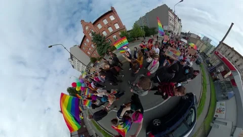 LGBT pride Tiny 360 Planet. 1-11-2021 Opole. Poland. Equality People.LGBT Flag Video stock 164773230