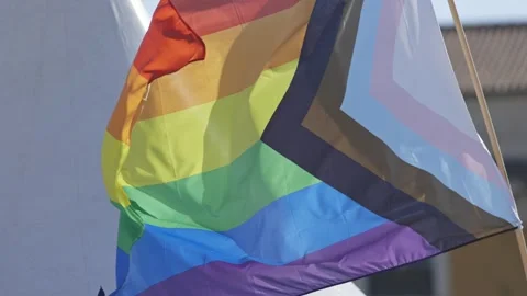 LGBT progress pride flag waving in the wind Stock Footage 248219686