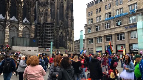LGBT Protest Next To Cologne Cathedral Stock Footage 108401309