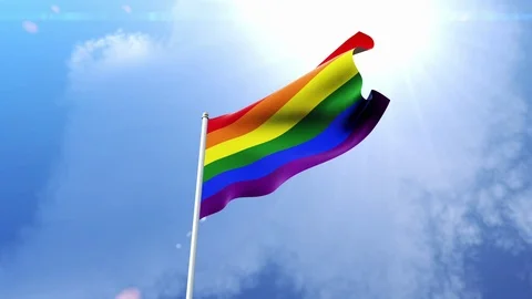 The LGBT Rainbow Flag Waving in the Wind in Slow Motion Stock Footage 100729230