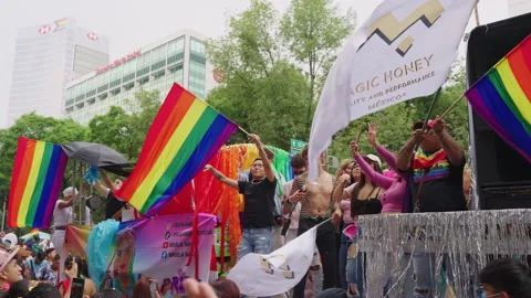 LGBT Rainbow Flags Waved From Moving Veh... | Stock Video | Pond5