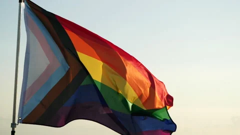 LGBT Rainbow Pride Flag Waving. Rainbow flag is symbol Gay, Lesbian Stock Footage 229528016