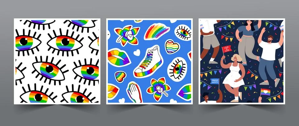 LGBT seamless patterns set. Human rights and tolerance. Vector flat illustrat 스톡 일러스트