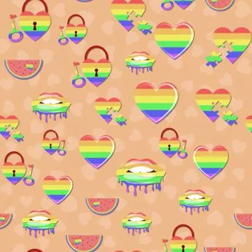LGBT seamless rainbow pattern on a Orange background. Bright colorful background Stock Illustration