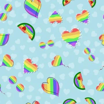 LGBT seamless rainbow pattern watermelon glasses heart balloon イラスト素材