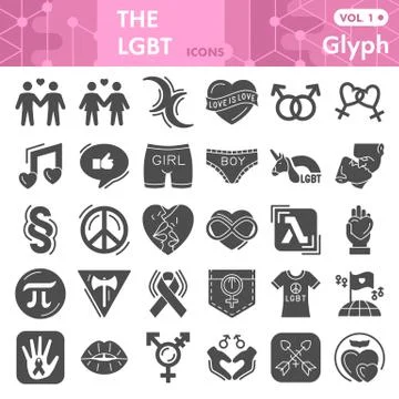 Lgbt solid icon set, Gender symbols collection or sketches. Free gay and lesbian 스톡 일러스트