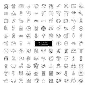 LGBT theme, 118 line vector icons Stock Illustration