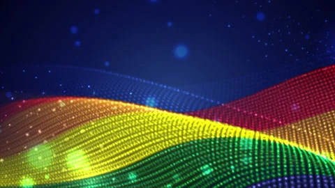LGBT waving  flag on blue background with bright flares, motion loop Stock Footage 149475089