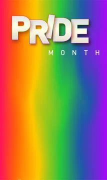 LGBTQ pride month. Pride text label on blurred rainbow background. Human rights Stock Illustration