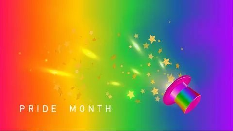 LGBTQ pride month. Pride text label on blurred rainbow background. Human rights Stockillustratie