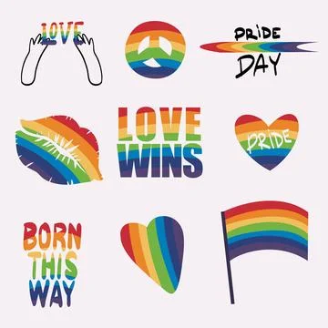 LGBTQ Pride Parade Set. Vector illustration of a gay pride parade. A group of Illustrazione stock