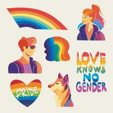 LGBTQ Pride Parade Set. Vector illustration of a gay pride parade. A group of 库存插图
