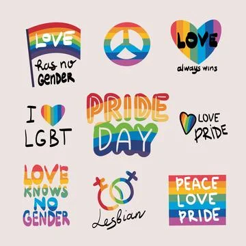 LGBTQ Pride Parade Set. Vector illustration of a gay pride parade. A group of Illustrazione stock