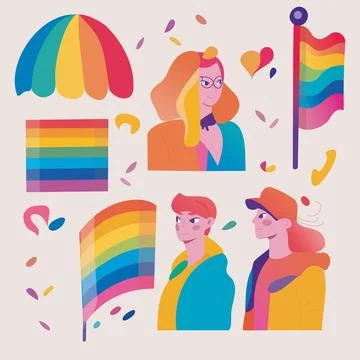 LGBTQ Pride Parade Set. Vector illustration of a gay pride parade. A group of 库存插图