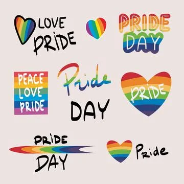 LGBTQ Pride Parade Set. Vector illustration of a gay pride parade. A group of 库存插图