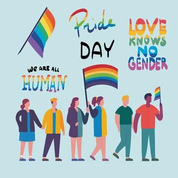 LGBTQ Pride Parade Set. Vector illustration of a gay pride parade. A group of Illustrazione stock
