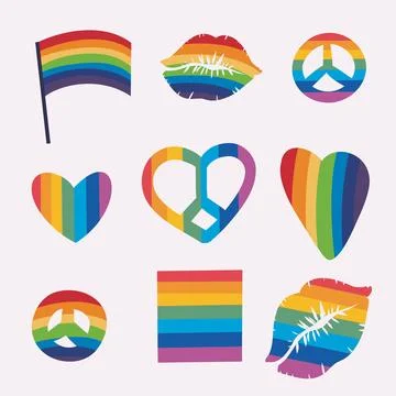 LGBTQ Pride Parade Set. Vector illustration of a gay pride parade. A group of Illustrazione stock