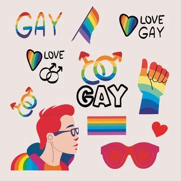 LGBTQ Pride Parade Set. Vector illustration of a gay pride parade. A group of 스톡 일러스트