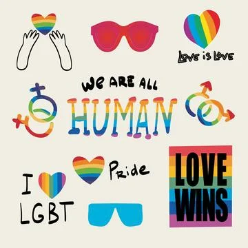 LGBTQ Pride Parade Set. Vector illustration of a gay pride parade. A group of 스톡 일러스트